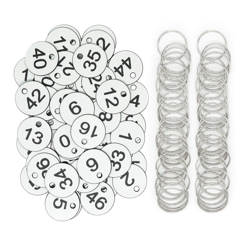 StayMax Plastic ID Number Tags Key Tags with Key Rings (1-200, White) - Image 1